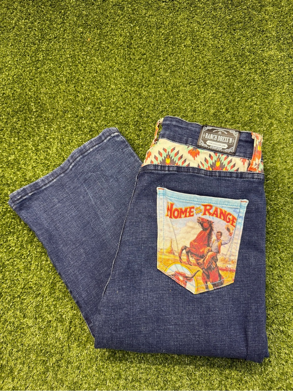 Ranch Dress'N Home on the Range Bootcut Jeans Western Graphic Rodeo Horse 4LONG